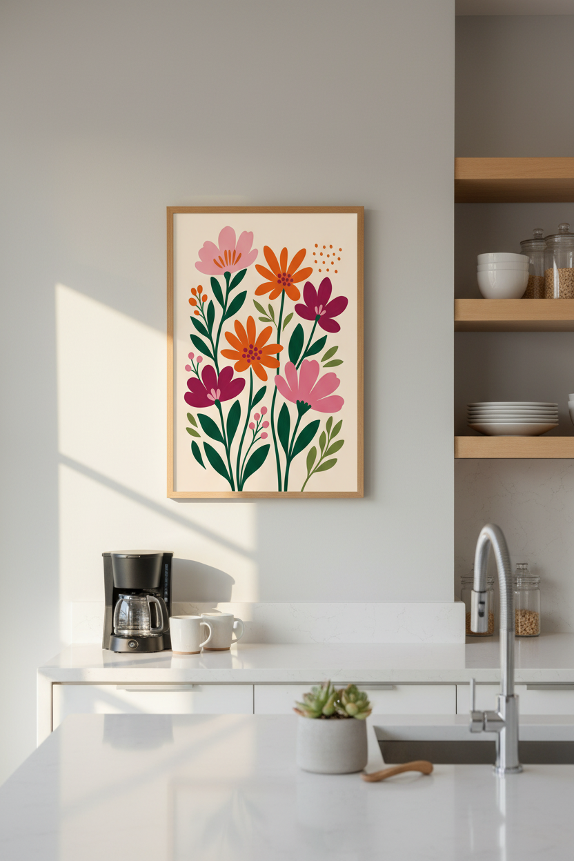Boho Floral Wall Art Print | Colorful Botanical Decor, Modern Flower Poster