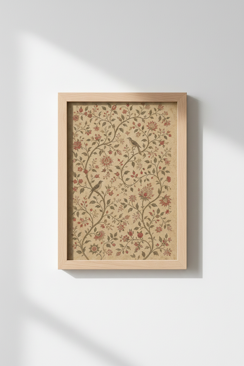 Botanical Poster | Vintage Floral, Beige Tones | Living Room Decor