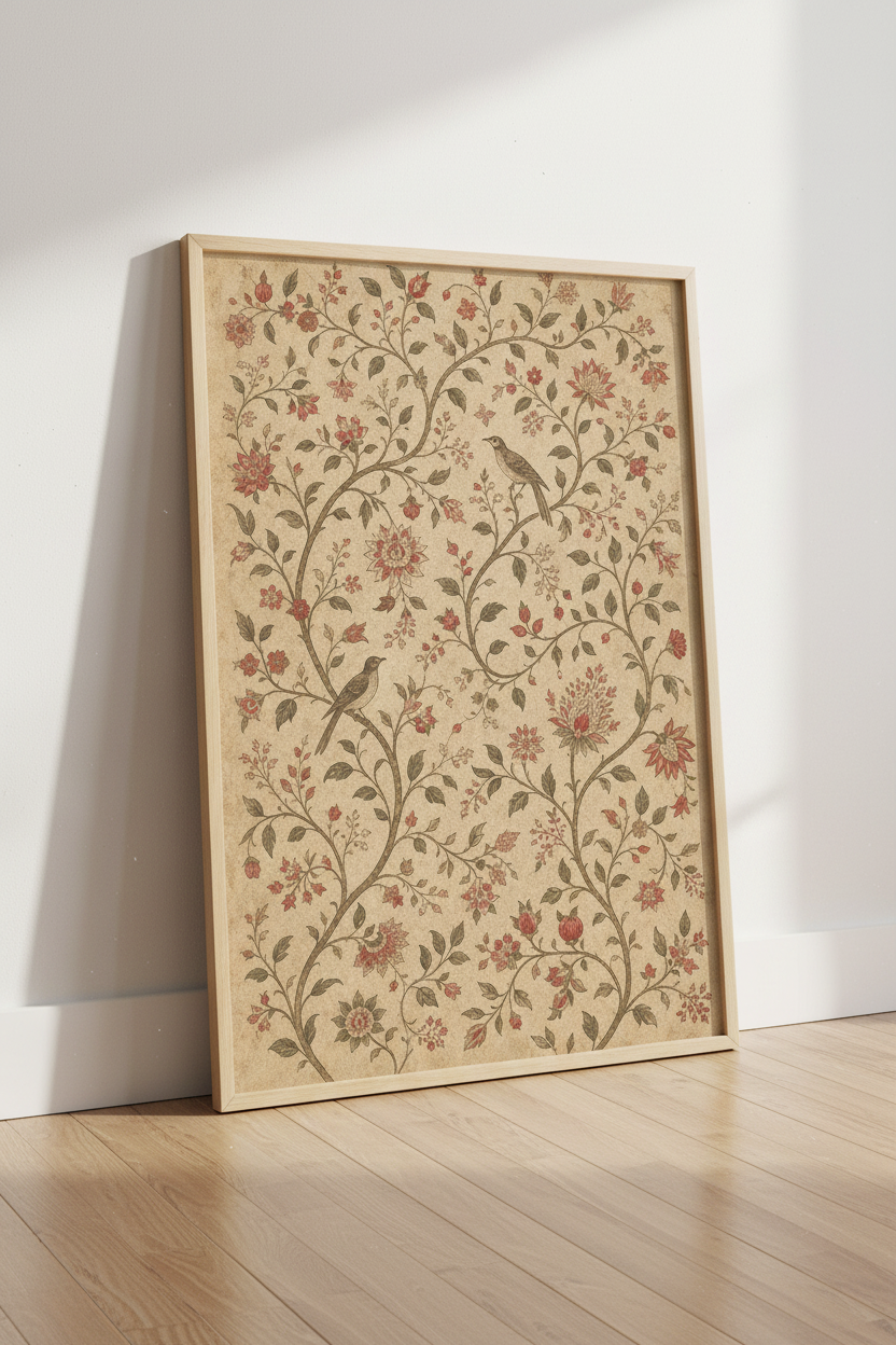 Botanical Poster | Vintage Floral, Beige Tones | Living Room Decor