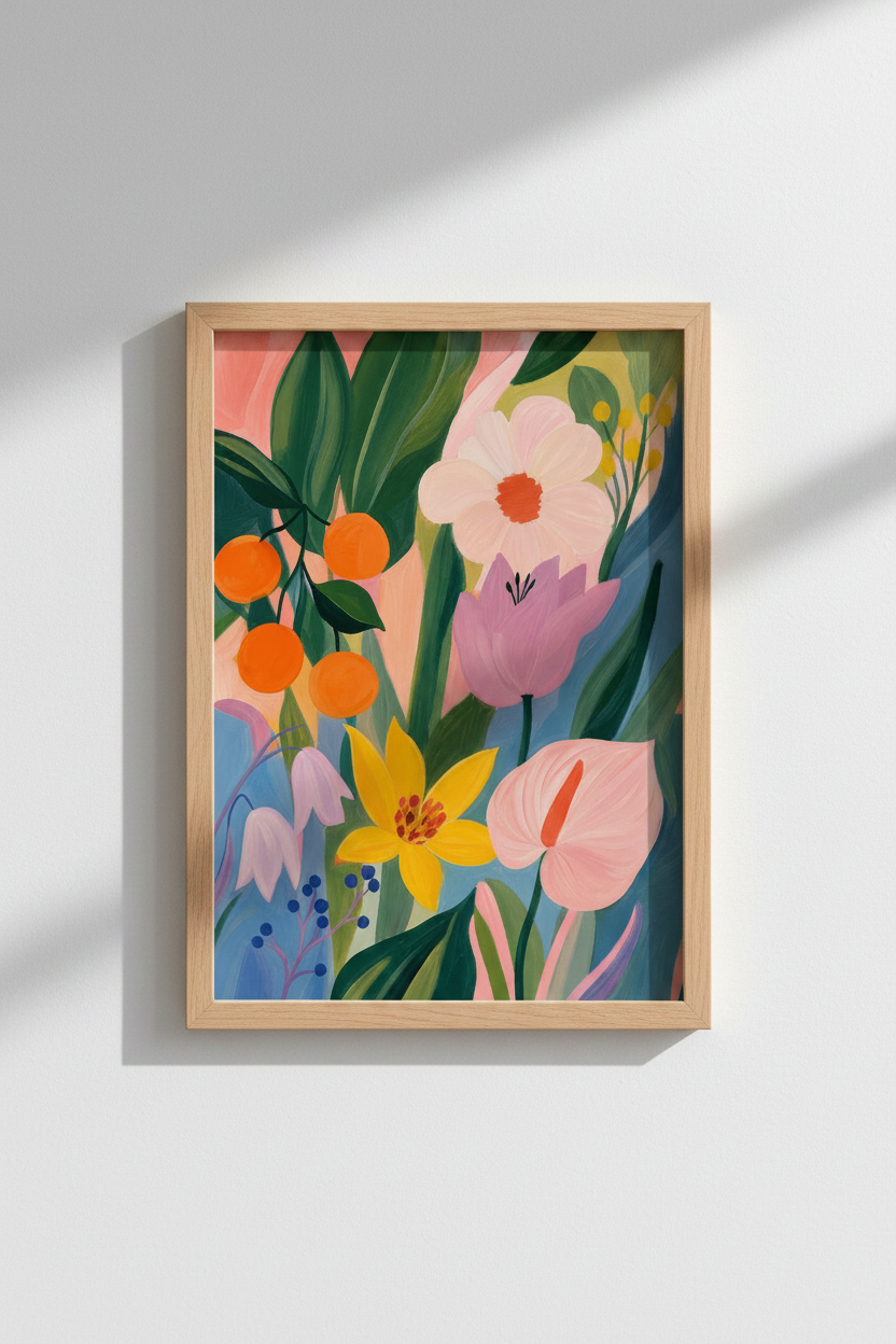 Colorful Floral Wall Art Print | Vibrant Botanical Decor, Modern Abstract Flower Poster