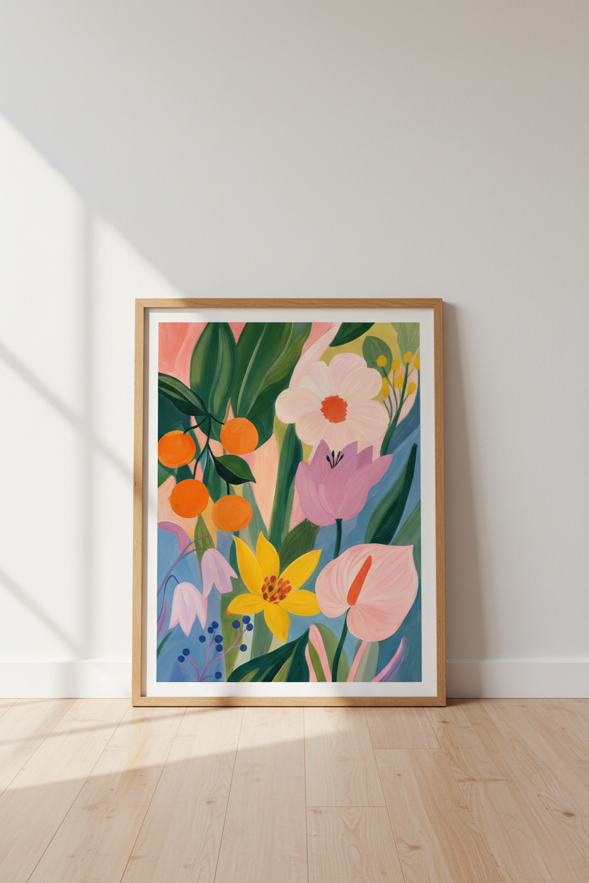 Colorful Floral Wall Art Print | Vibrant Botanical Decor, Modern Abstract Flower Poster