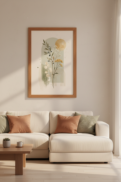Boho Botanical Arch Wall Art | Sage Green Floral Poster | Modern Living Room Decor