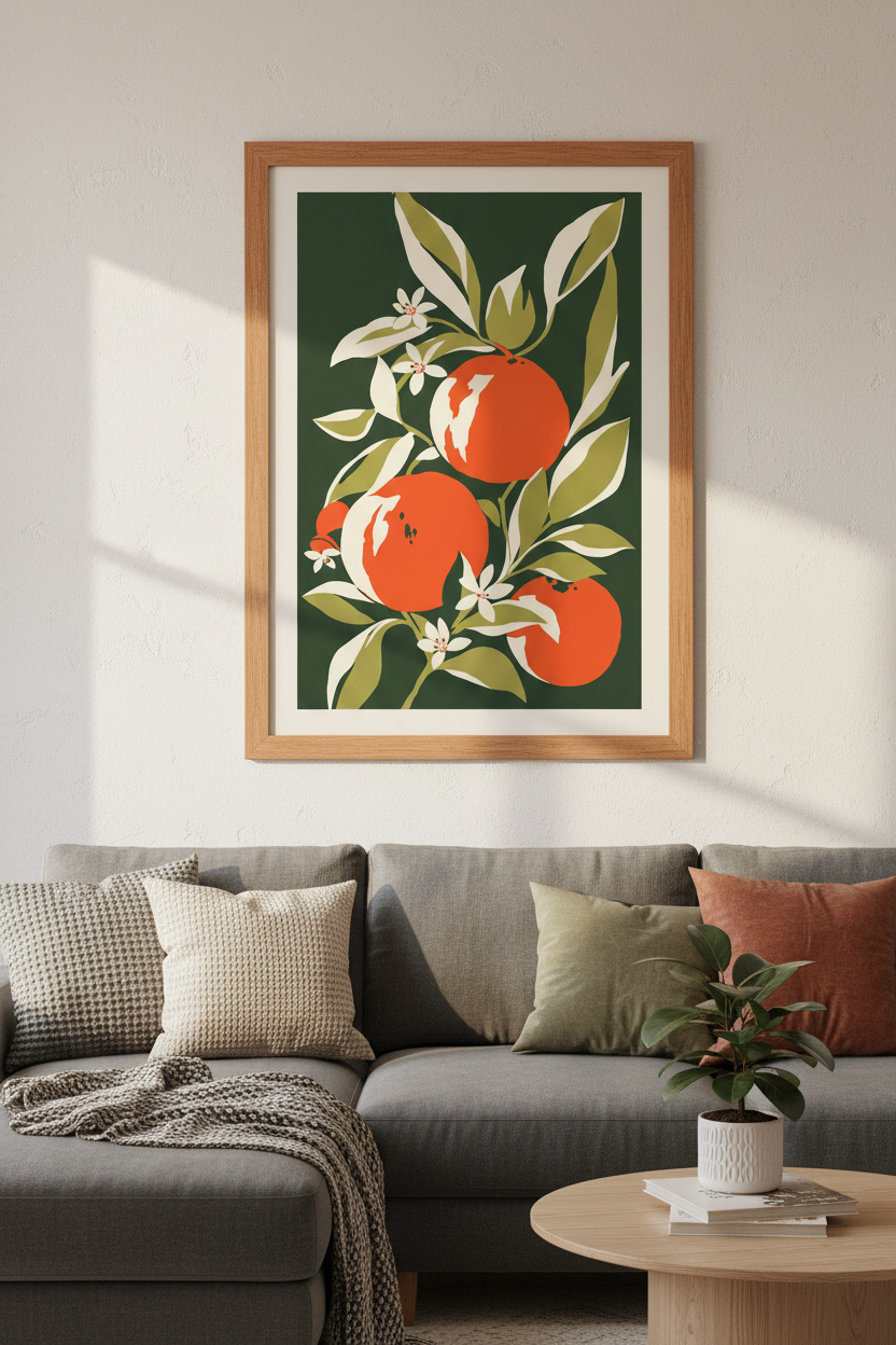 Orange Fruit Wall Art | Modern Botanical Citrus Print, Kitchen &amp; Dining Room Decor