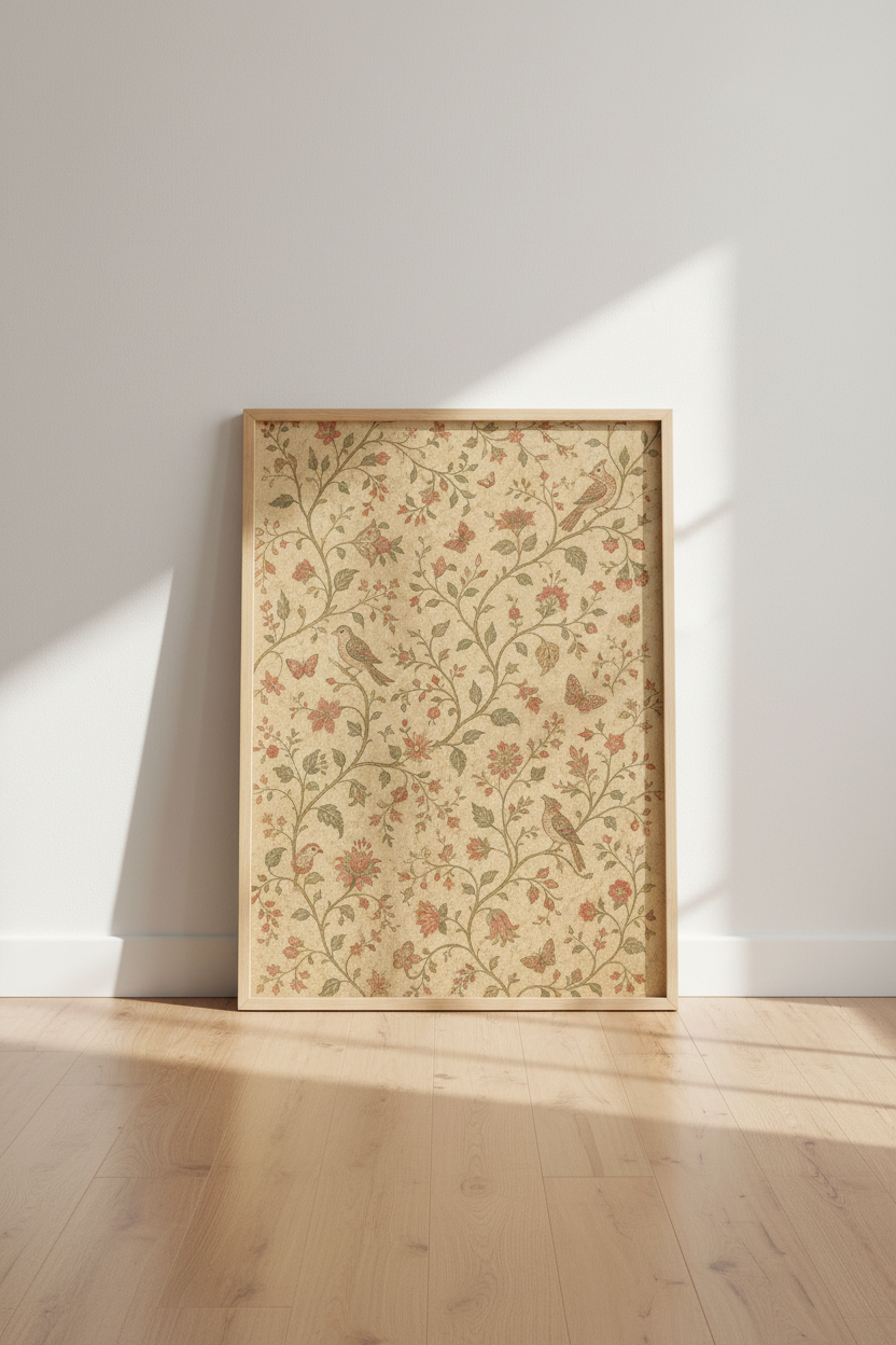 Botanical Poster | Vintage Floral Beige, Living Room Decor