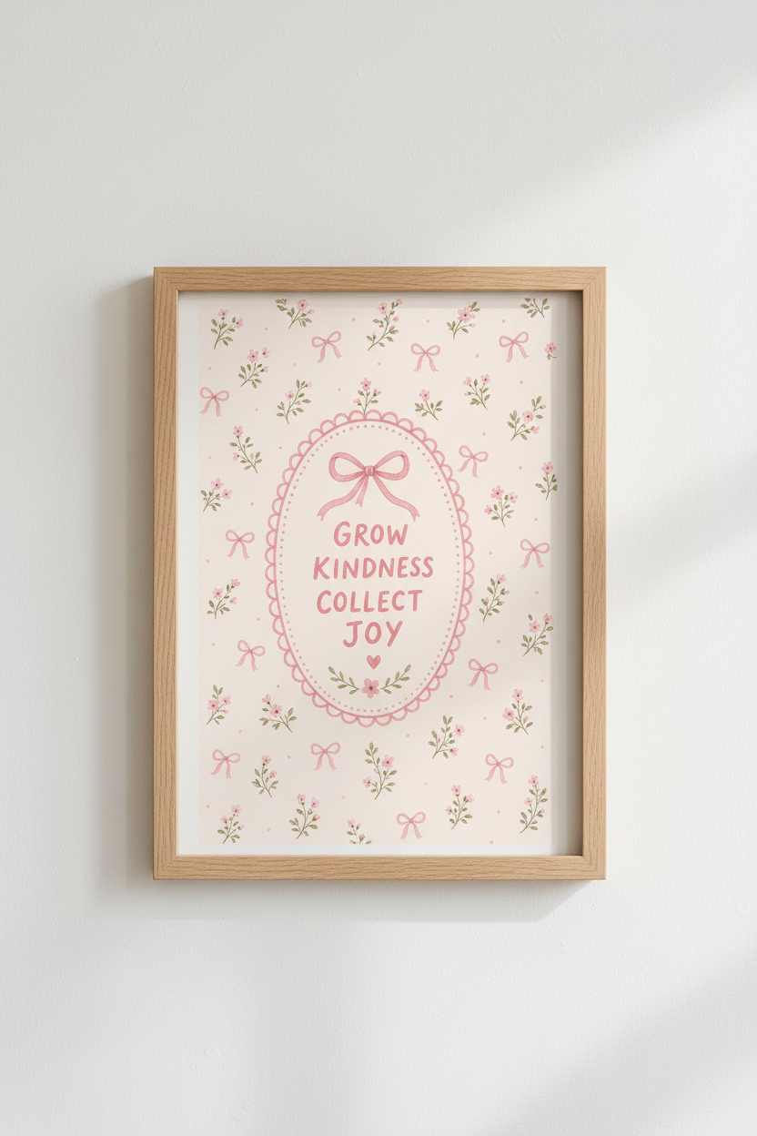 Pink floral wall art print | Cozy living room decor | Pastel aesthetic poster