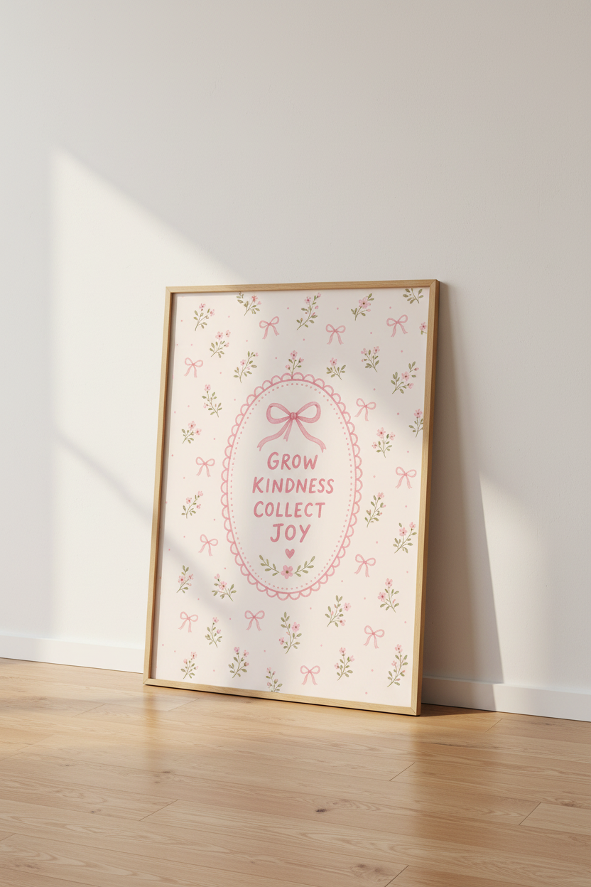 Pink floral wall art print | Cozy living room decor | Pastel aesthetic poster