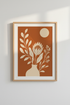 Mid Century Protea Wall Art | Terracotta Boho Botanical, Living Room Decor