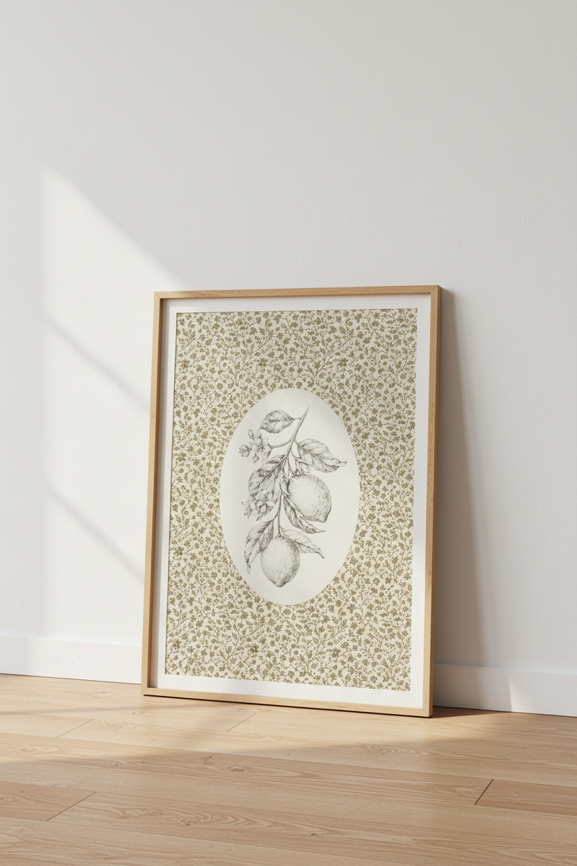 Vintage Lemon Botanical Wall Art | Kitchen Decor | French Country Poster