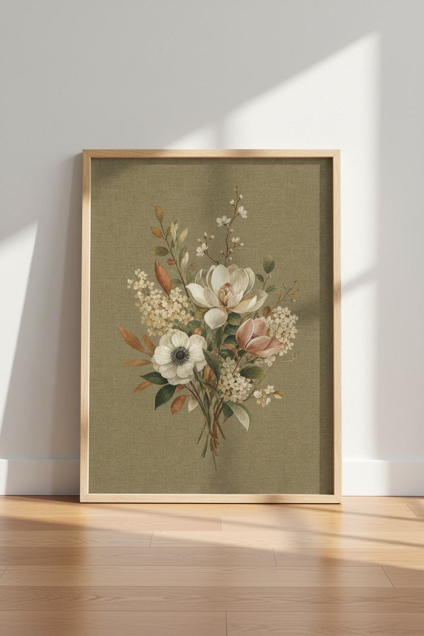 Vintage Botanical Bouquet Wall Art | Muted Earth Tones, Living Room Decor Poster