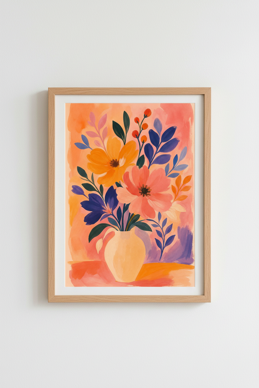 Colorful Floral Art Print | Vibrant Gouache Flowers, Bright Boho Living Room Decor