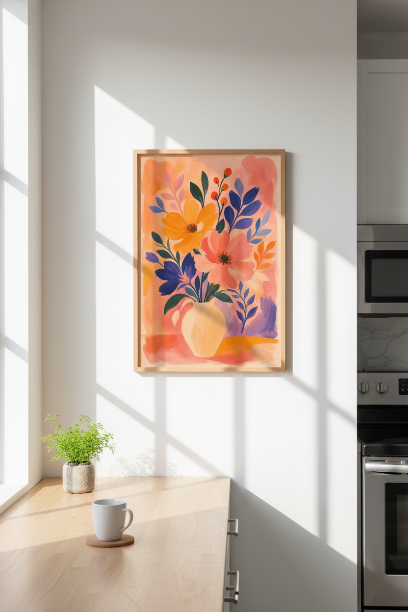 Colorful Floral Art Print | Vibrant Gouache Flowers, Bright Boho Living Room Decor