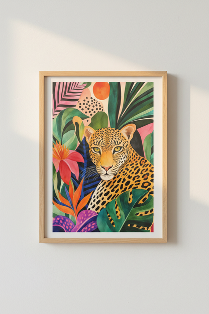 tropical leopard art | vivid jungle motif decor | modern safari poster