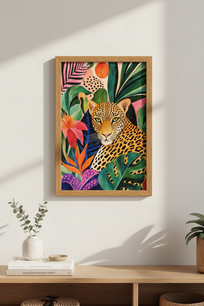 tropical leopard art | vivid jungle motif decor | modern safari poster