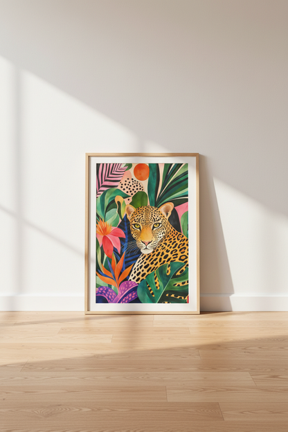 tropical leopard art | vivid jungle motif decor | modern safari poster