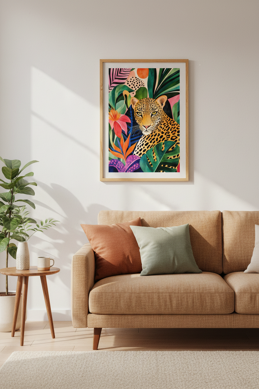 tropical leopard art | vivid jungle motif decor | modern safari poster