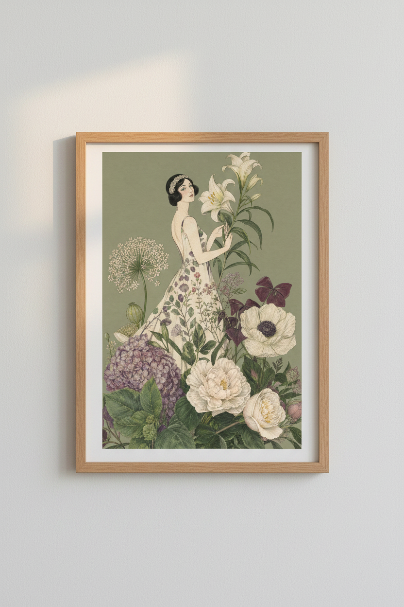 Botanical Wall Art Floral Woman Wall Art Print | Living Room Decor | Vintage Poster