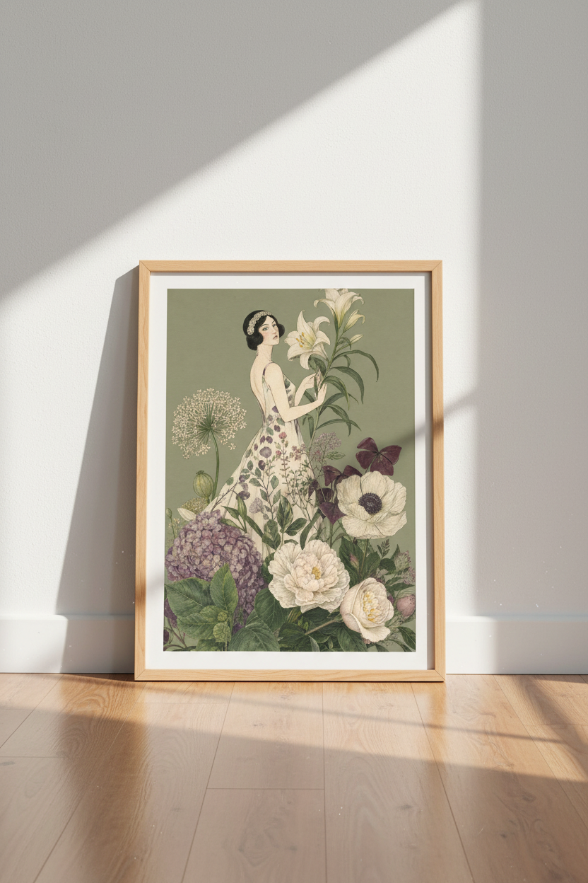 Botanical Wall Art Floral Woman Wall Art Print | Living Room Decor | Vintage Poster