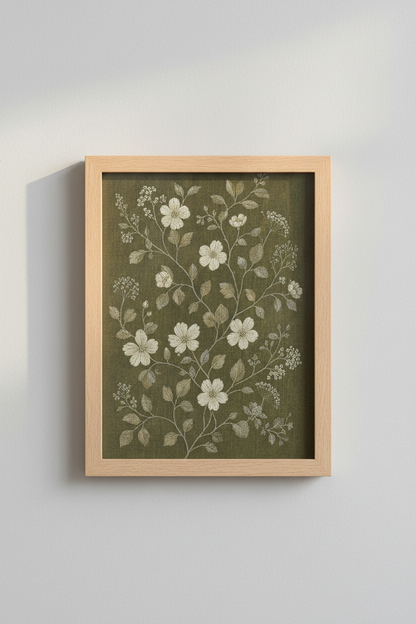 Botanical wall art print | Olive green linen texture, Living room decor