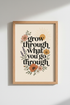 Grow Through Quote Wall Art | Retro Floral Sun Poster, Boho Office Decor