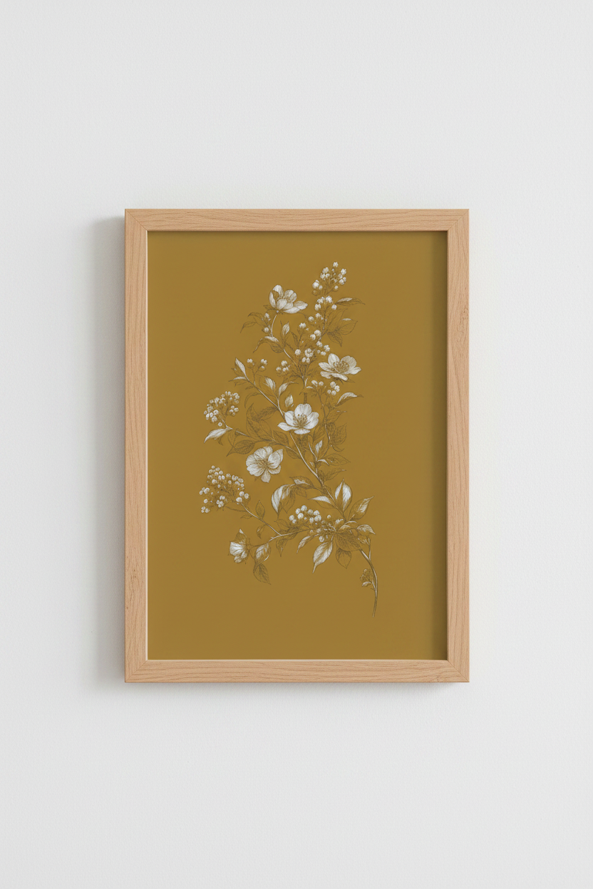 botanical wall art print | Vintage floral decor | mustard mood poster