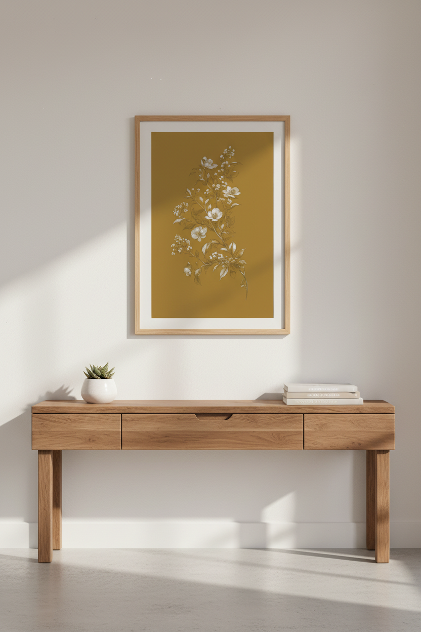 botanical wall art print | Vintage floral decor | mustard mood poster