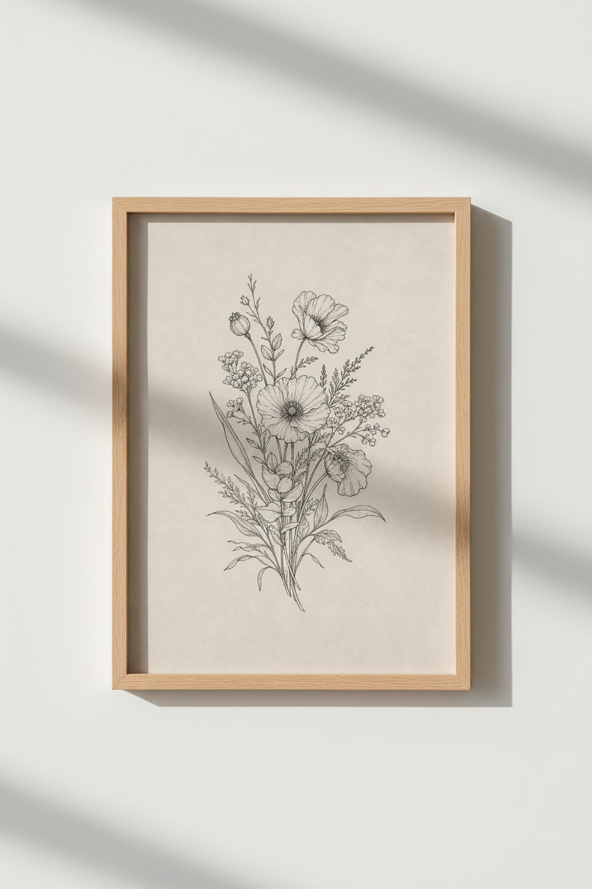 botanical line art print | vintage beige decor, living room