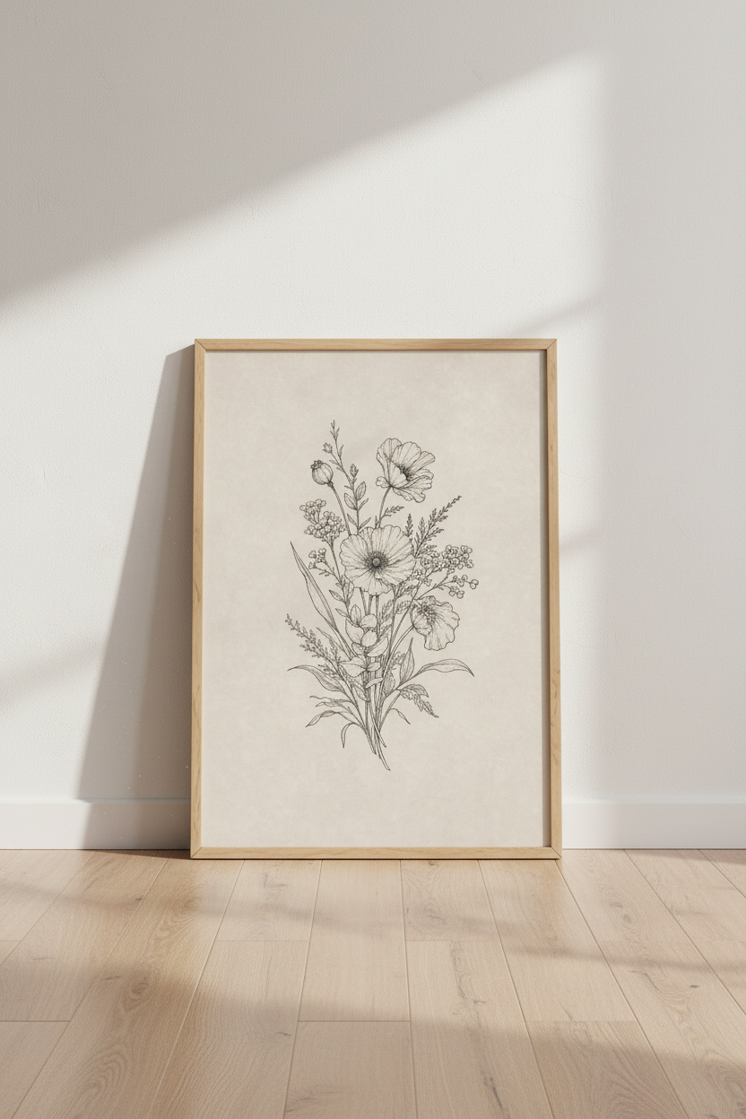botanical line art print | vintage beige decor, living room