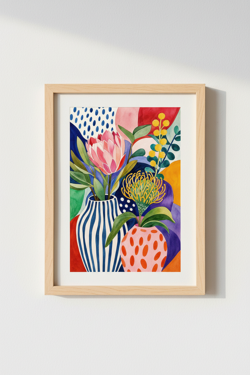 Colorful Floral Wall Art Print | Living Room Decor | Abstract Poster