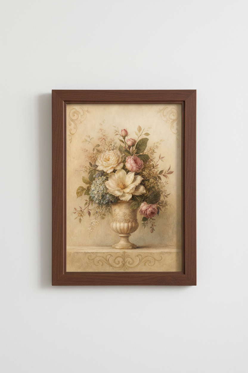 Vintage Floral Wall Art Print | Living Room Decor, Romantic Poster