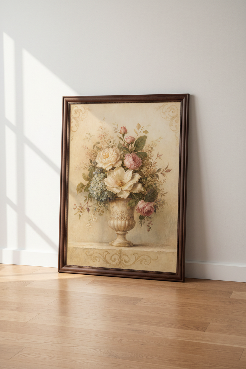 Vintage Floral Wall Art Print | Living Room Decor, Romantic Poster