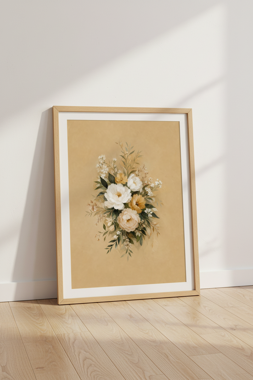 Boho Floral Wall Art Print | Living Room Decor | Warm Aesthetic Poster