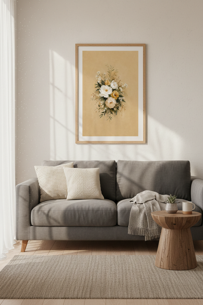Boho Floral Wall Art Print | Living Room Decor | Warm Aesthetic Poster