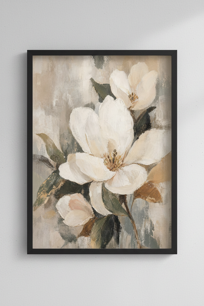 Magnolia Blossom | Abstract Oil Painting Style, Neutral Farmhouse Decor