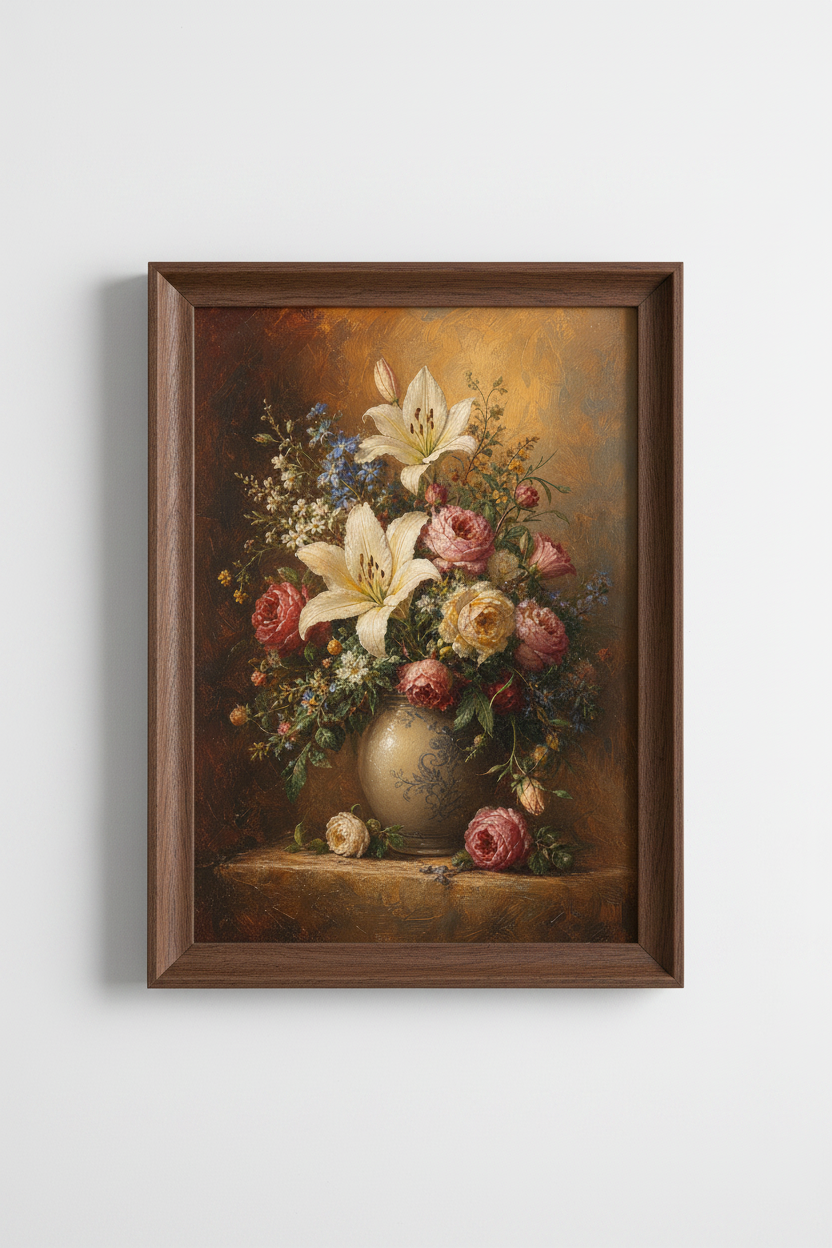Floral wall art | Vintage bouquet tones, living room decor