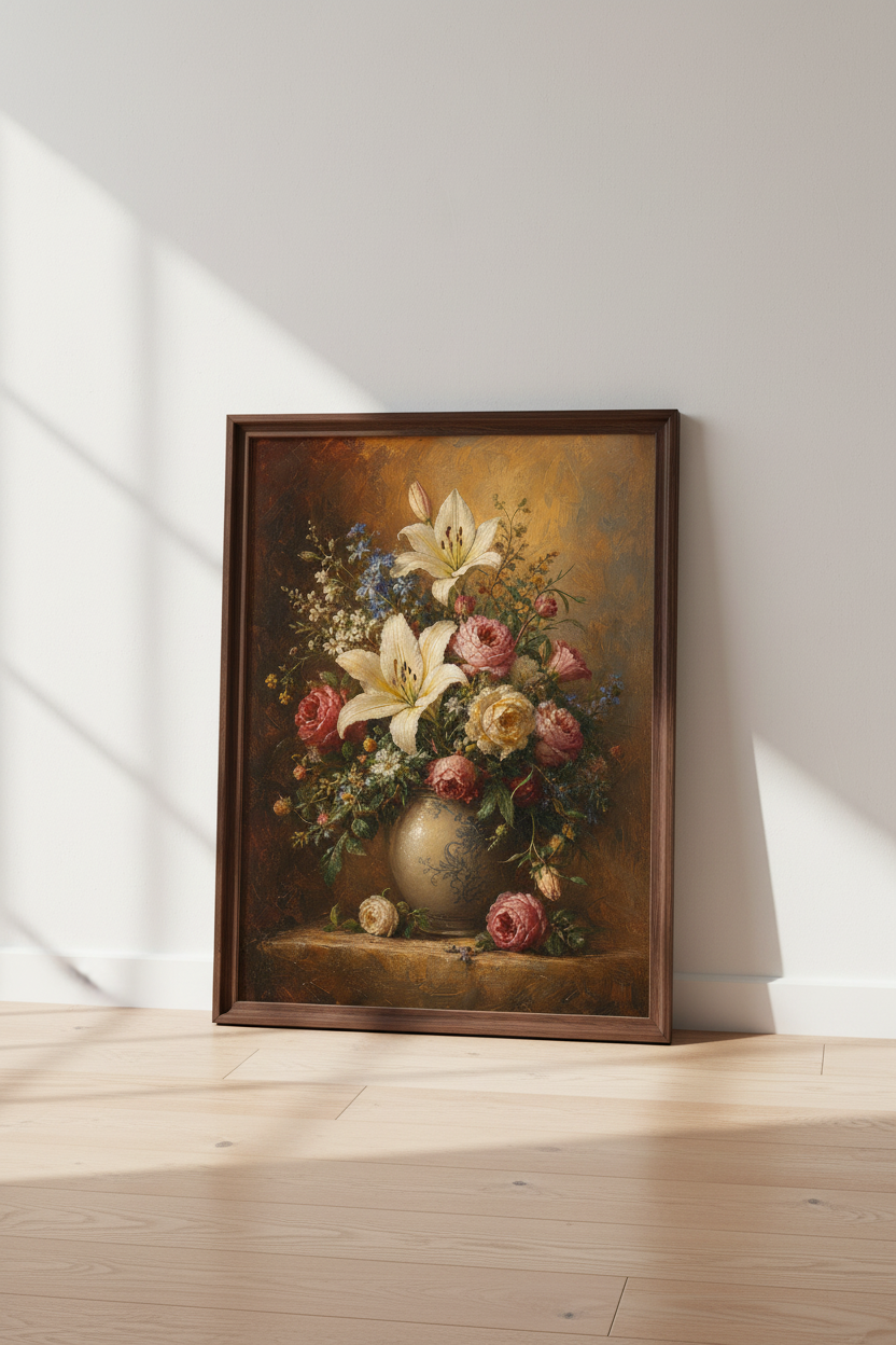 Floral wall art | Vintage bouquet tones, living room decor