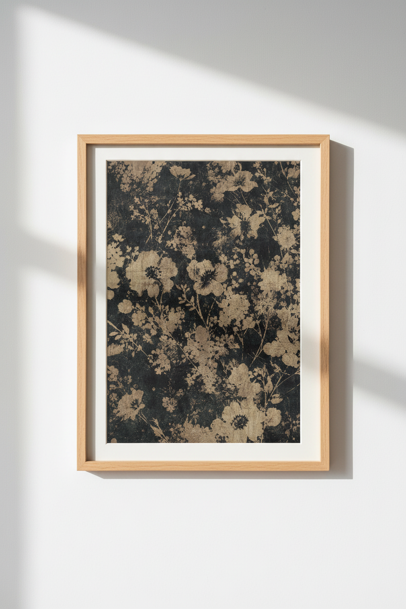 Botanical poster | Vintage floral silhouette on charcoal wall decor for living room
