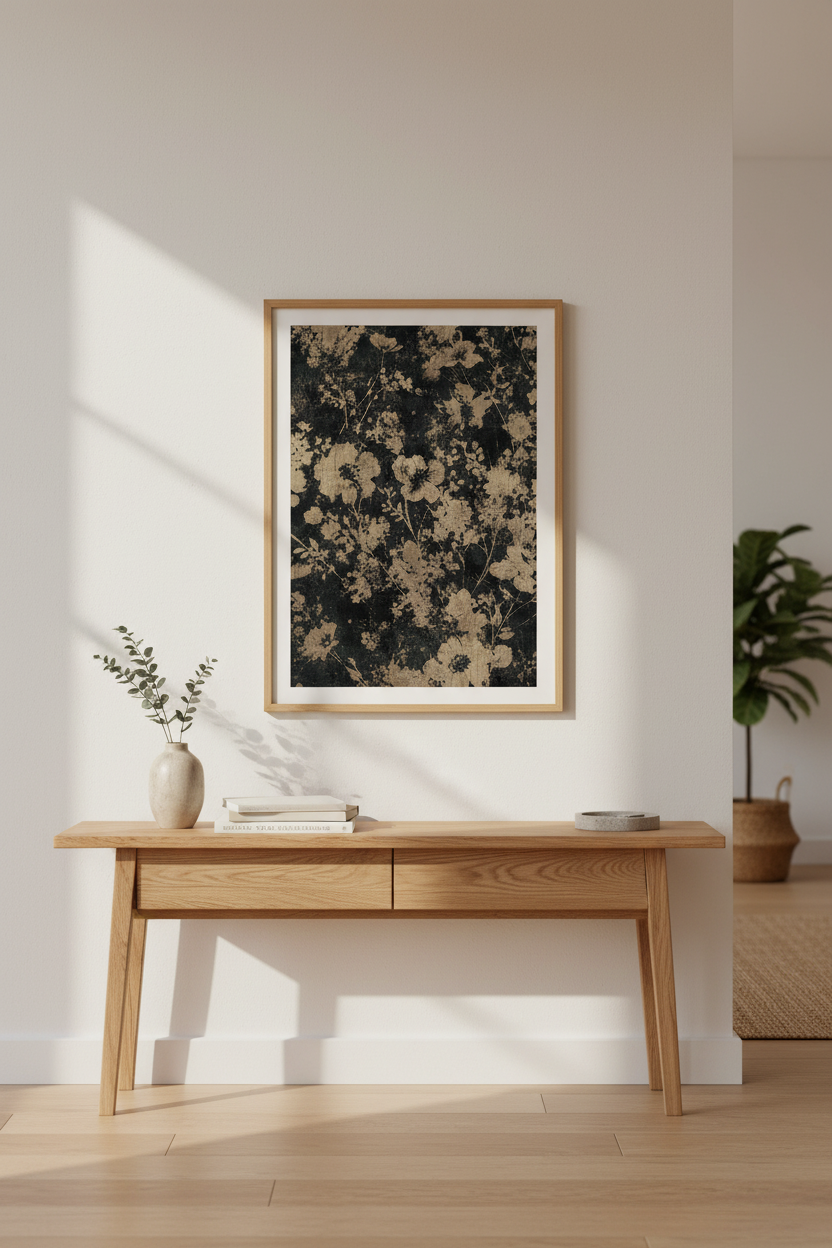 Botanical poster | Vintage floral silhouette on charcoal wall decor for living room