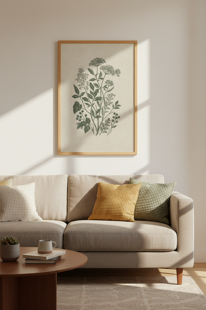 Vintage Wildflower Botanical Wall Art | Moss Green Floral Sketch, Cottagecore Poster