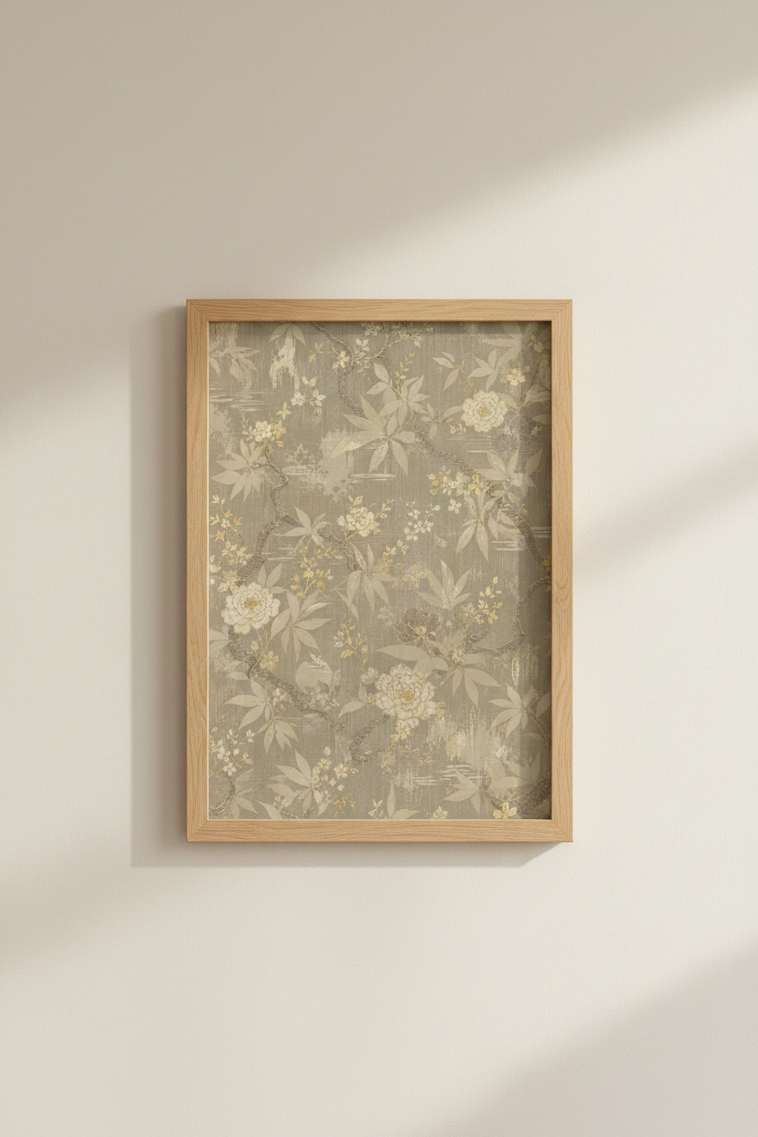 Botanical wall art | vintage golds, muted taupe, living room decor