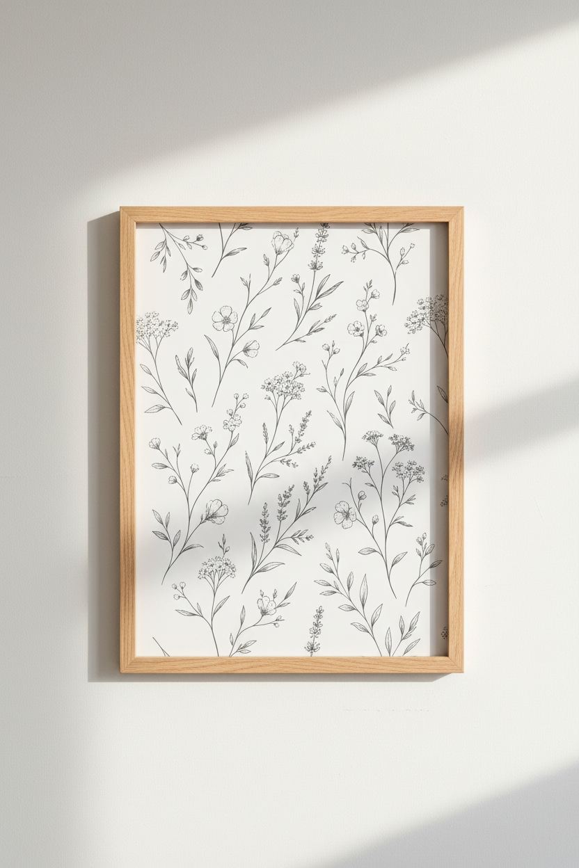 Wildflower Line Art Print | Minimalist Botanical Poster, Neutral Boho Decor