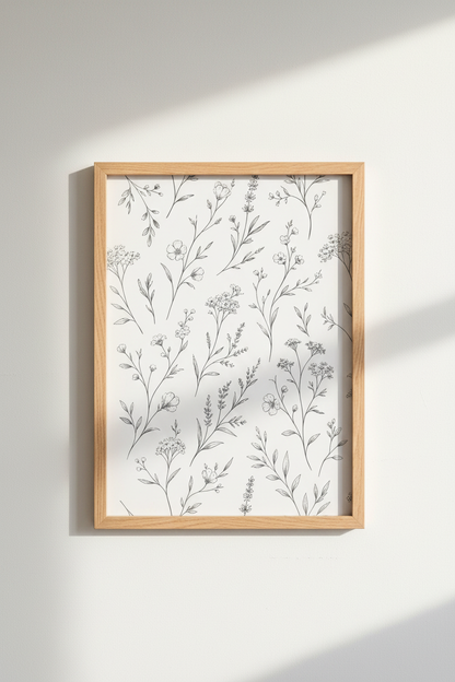 Wildflower Line Art Print | Minimalist Botanical Poster, Neutral Boho Decor