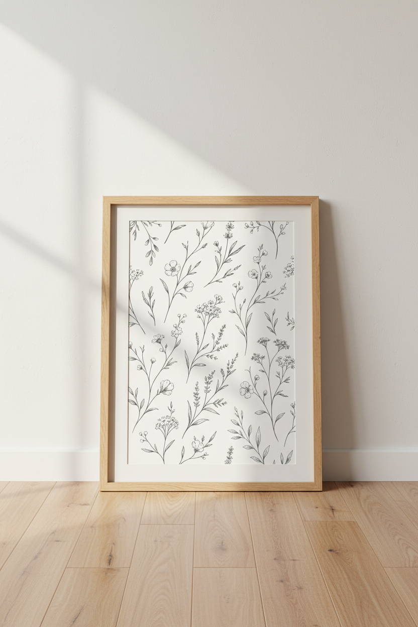 Wildflower Line Art Print | Minimalist Botanical Poster, Neutral Boho Decor