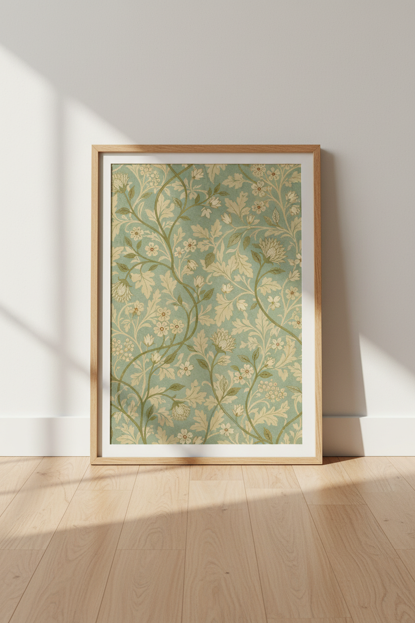 Botanical Poster | Teal &amp; Cream, Living Room Decor