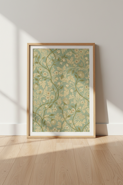 Botanical Poster | Teal &amp; Cream, Living Room Decor