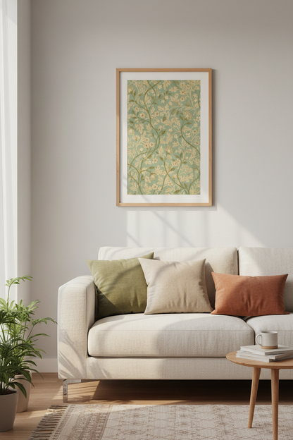 Botanical Poster | Teal &amp; Cream, Living Room Decor