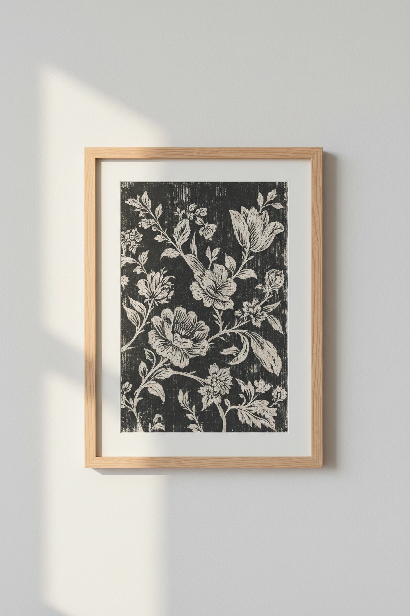 Vintage Floral Print | Distressed Beige Botanical Wall Art | Living Room Decor