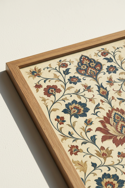 Persian Floral Art | Navy &amp; Terracotta Botanical, Living Room Decor