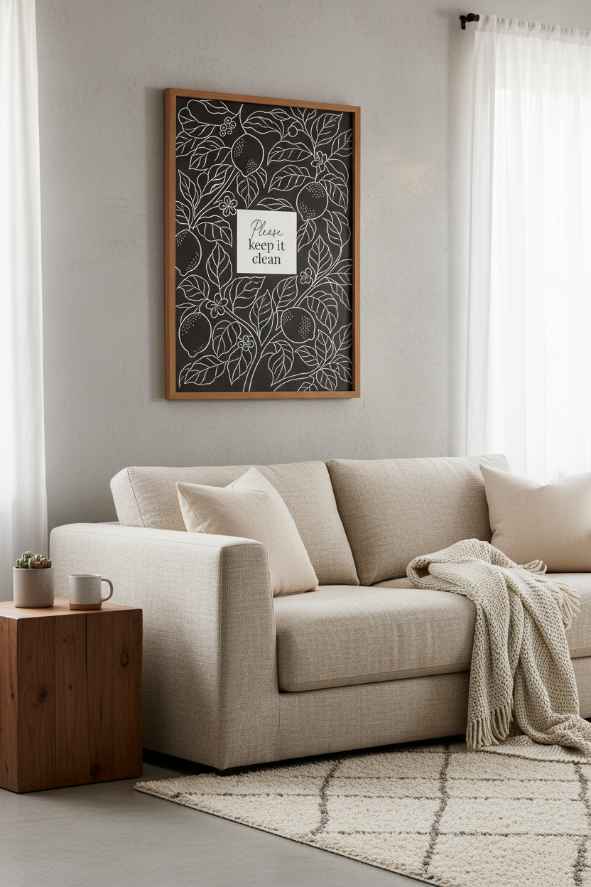 Please Keep It Clean Wall Art | Botanical Lemon Kitchen Decor | Chalkboard Poster