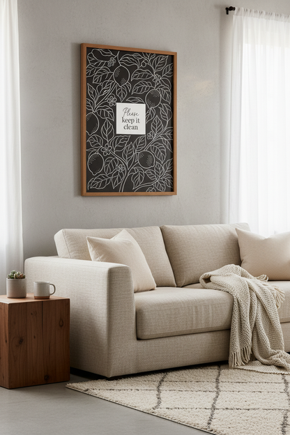 Please Keep It Clean Wall Art | Botanical Lemon Kitchen Decor | Chalkboard Poster