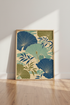 Japanese Lotus Leaf Botanical Wall Art | Blue Green Floral Decor | Japandi Poster